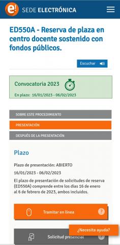 Reserva de plaza en centro docente sostido con fondos públicos.